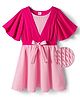 Hola Bonita knit Half Flutter Sleeves Textured Solid Dress - Fuchsia
