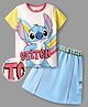 OLLINGTON ST. Disney Single Jersey Half Sleeves T-Shirts & Skirt Set & Belt with Lilo N Stitch Graphics and Belt - Light Blue & White