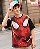 Pine Kids Marvel Single Jersey Knit Drop Shoulder Half Sleeves Oversized T-Shirt with Spiderman Graphics - Red & Black