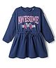 Babyhug Cotton Woven Full Sleeves Text Printed Winter Frock - Navy Blue