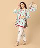 The Mom Store Cotton Knit Three Fourth Sleeves Floral Swirl Printed Maternity Kurta With Nursing Access & Coordinating Pant - Multi Colour