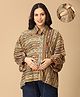 The Mom Store Cotton Knit Full Puffed Sleeves Floral Printed Maternity Oversized Shirt With Nursing Access - Multi Colour