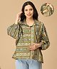 The Mom Store Cotton Knit Full Puffed Sleeves Floral Printed Maternity Oversized Shirt With Nursing Access - Blue