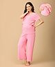 The Mom Store Cotton Spandex Knit Half Sleeves Solid Coordinating Maternity Night Suit Set With Nursing Access - Pink