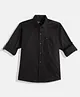 Charchit Cotton Woven Full Sleeves Solid Shirt - Black