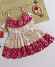 Many Frocks &  floral banarasi lace embellished  knee length Onam ethnic dress - Cream & Pink