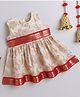Many Frocks & banarasi sleeveless lace embellished  knee length Onam ethnic frock -Cream
