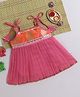 Many Frocks & brocade & chanderi sleeveless lace embellished knee length  Onam ethnic  dress - Pink