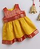 Many Frocks brocade & chanderi sleeveless lace embellished knee length Onam ethnic dress - Red & Yellow
