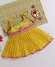 Many Frocks & chanderi sleeveless woven checks & lace embellished knee length Onam ethnic dress - Yellow