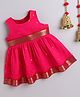 Many Frocks &  sleeveless  lace embellished woven boti knee length  Onam ethnic dress - Pink