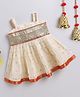 Many Frocks & chanderi woven boti strappy sleeveless gota  embellished  knee length  Onam ethnic dress - Cream