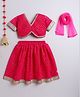 Many frocks & Georgette Woven Half Sleeves Foil Printed & Lace Embellished Lehenga Choli With Dupatta Set - Pink