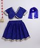 Many frocks & Georgette Woven Half Sleeves Foil Printed & Lace Embellished Lehenga Choli With Dupatta Set - Blue