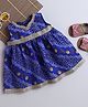 Many frocks & Blended Woven Sleeveless Bandhani Designed Gota Lace Embellished Dress - Blue