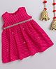 Many Frocks & leheriya georgette sleeveless lace stone & bead embellished Knee Length navratri ethnic dress - Pink