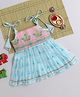 Many frocks & Chanderi Woven Sleeveless Floral Embroidered & Printed Pleated Ethnic Dress - Pink & Blue
