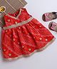 Many Frocks & bandhani sleeveless lace embellished knee length  navratri ethnic dress - Red