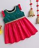 Many Frocks & woven boti & lace embellised flutter sleeves knee length Onam ethnic dress - Pink & Green