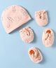 Simply Interlock Knit Cap, Mitten & Booties with Bunny Print Peach - Diameter 11 cm