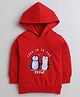 BUMZEE Fleece Knit Full Sleeves Penguin Printed Hooded Sweatshirt - Red