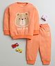 BUMZEE Cotton Knit Full Sleeves Bear Face Printed Sweatshirt & Jogger Set - Orange