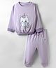 BUMZEE Cotton Knit Full Sleeves Unicorn Theme Printed Sweatshirt & Jogger Set - Lavender