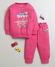 BUMZEE Cotton Knit Full Sleeves Cotton Candy Printed Sweatshirt & Jogger Set - Dark Pink