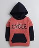 BUMZEE Looper Knit Full Doctor Sleeves Cycle Printed Hooded Sweatshirt With Kangaroo Pockets - Red & Navy Blue