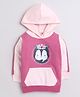 BUMZEE Fleece Knit Full Sleeves Penguin Printed Hooded Sweatshirt With Kangaroo Pockets - Mauve & Pink