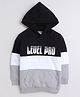BUMZEE Looper Knit Full Sleeves Text Printed Hooded Sweatshirt With Kangaroo Pockets - Black & Grey