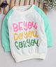 BUMZEE Cotton Knit Full Raglan Sleeves Sweatshirt With Text Print - White & Green