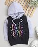 BUMZEE Cotton Knit Full Sleeves Hooded Sweatshirt With Glitter Text Print - Black & Lavender