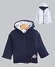 BUMZEE Cotton Knit Full Sleeves Space Theme Printed & Embroidered Hooded Reversible Jacket - Navy Blue & White