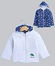 BUMZEE Cotton Knit Full Sleeves Dino Printed & Embroidered Hooded Reversible Jacket - Grey & Navy Blue