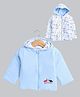 BUMZEE Cotton Knit Full Sleeves Dinosaur Printed & Embroidered Hooded Reversible Jacket - Sky Blue & White
