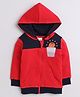 BUMZEE Fleece Knit Full Sleeves Basketball Printed Hooded Sweatjacket With Kangaroo Pockets - Red & Navy Blue
