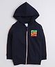 BUMZEE Fleece Knit Full Sleeves Text Printed Hooded Sweatjacket - Navy Blue