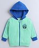 BUMZEE Fleece Knit Full Sleeves Text Printed Hooded Sweatjacket - Sea Green & Blue