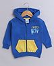 BUMZEE Fleece Knit Full Sleeves Text Printed Hooded Sweatjacket With Kangaroo Pockets - Yellow & Royal Blue