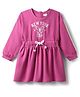 Babyhug Cotton Woven Full Sleeves Winter Frock with Text Print - Pink