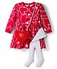 Babyhug Cotton Woven Full Sleeves Frock & Legging With Heart Shaped Sling Bag & Heart Print - Red & White