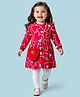 Babyhug Cotton Woven Full Sleeves Frock & Legging With Heart Shaped Sling Bag & Heart Print - Red & White