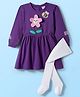 Babyhug Cotton Knit Full Sleeves Frock With Legging & Floral Applique - Purple