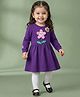 Babyhug Cotton Knit Full Sleeves Frock With Legging & Floral Applique - Purple