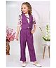 Lagorii Rayon Woven Three Fourth Puffed Sleeves Floral Printed Top & Pant With Jacket Set - Purple