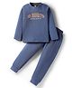 Evimo Single Jersey Knit Full Sleeves T-Shirt & Lounge Pant Set with Text Print - Navy Blue