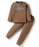 Evimo Single Jersey Knit Full Sleeves T-Shirt & Lounge Pant Set with Text Print - Brown