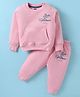 Evimo Single Jersey Knit Full Sleeves T-Shirt & Lounge Pant with Kangaroo Pocket & Text Print - Pink