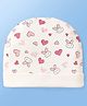 Doodle Poodle Interlock Cotton Knit Cap with Bunny & Heart Print White - Diameter 10 cm